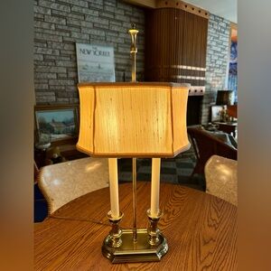 Vintage Stiffel Classic Brass Table Lamp Double Candles Adjustable Original Shad